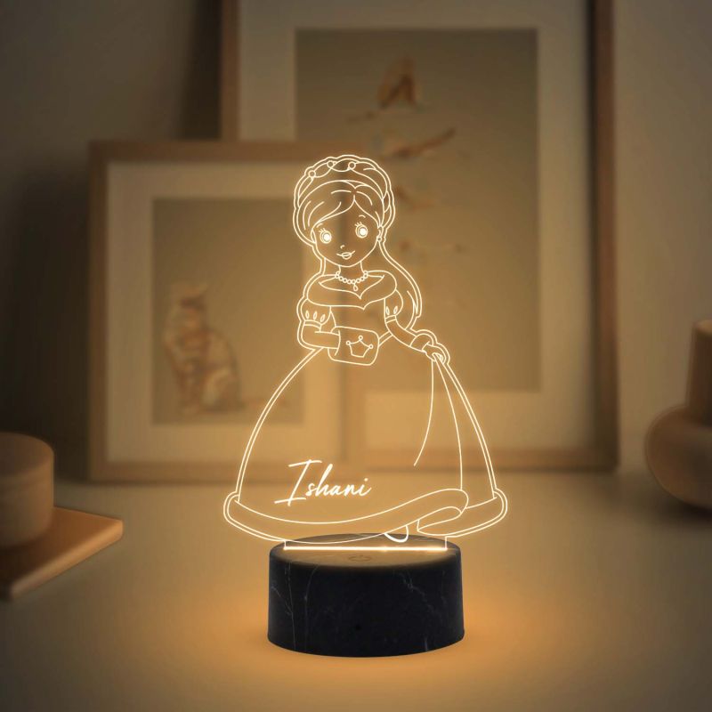 3D Illusion Nice Dream Princess Night Light with Warm White Light Customized with Name Gifts for Children Girls